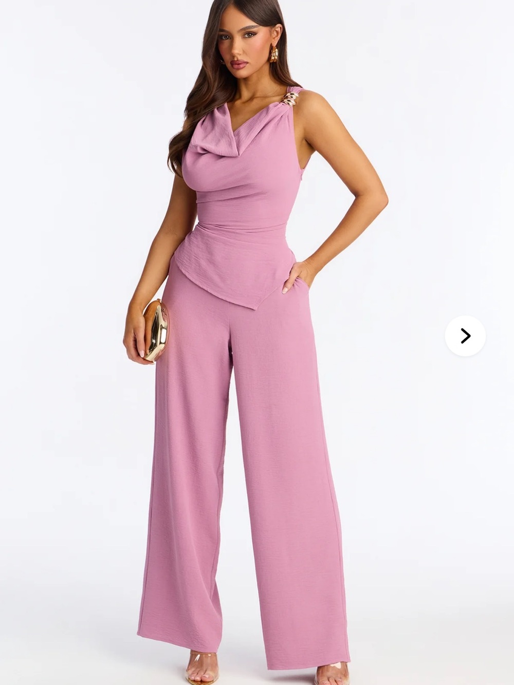 Fashion Nova Mauve Draped-Neck Wide Leg Set